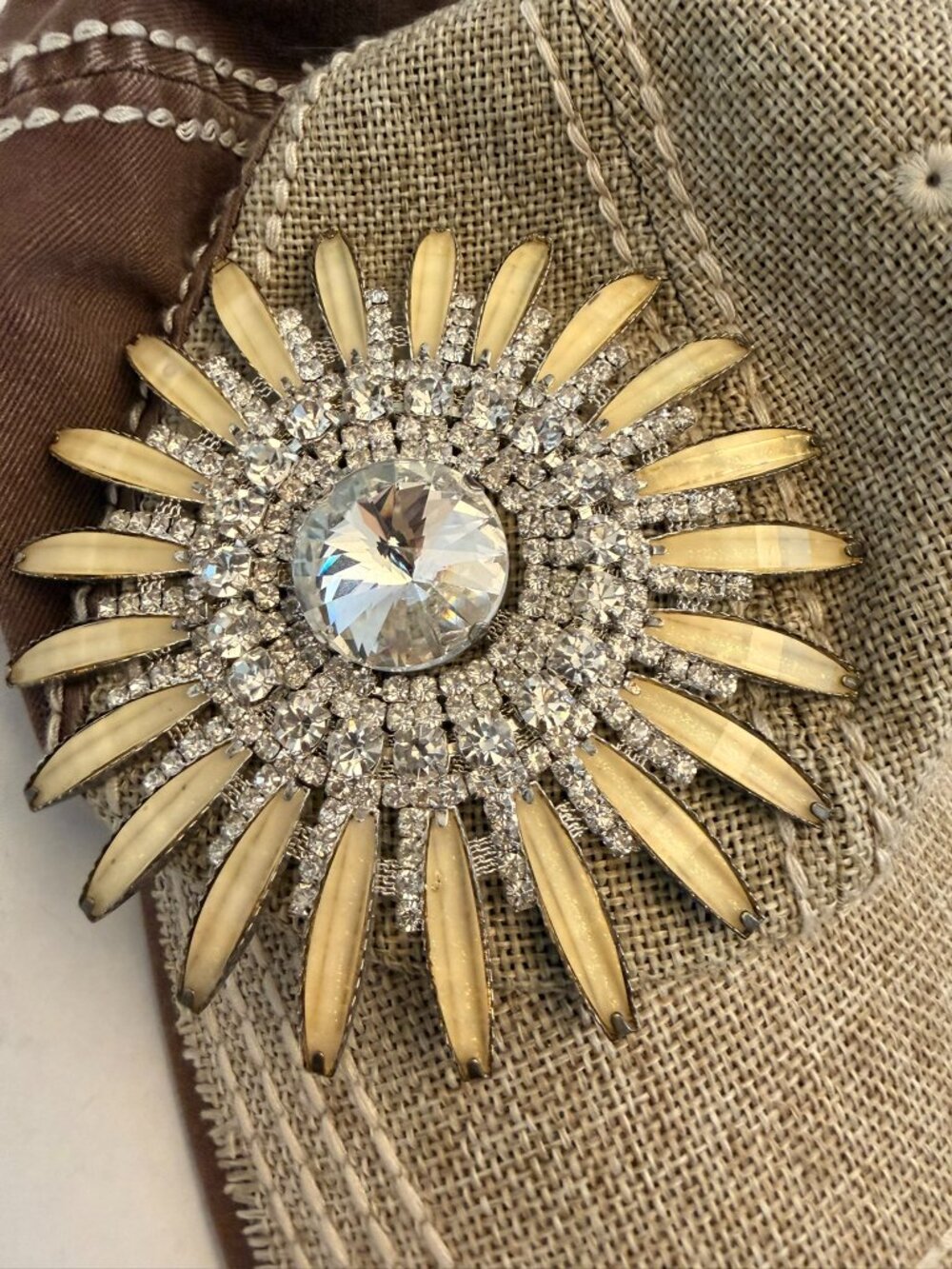 Olive & Pique Sunburst Rhinestone Baseball Cap Brown Tan Adjustable Hat - Picture 8 of 11
